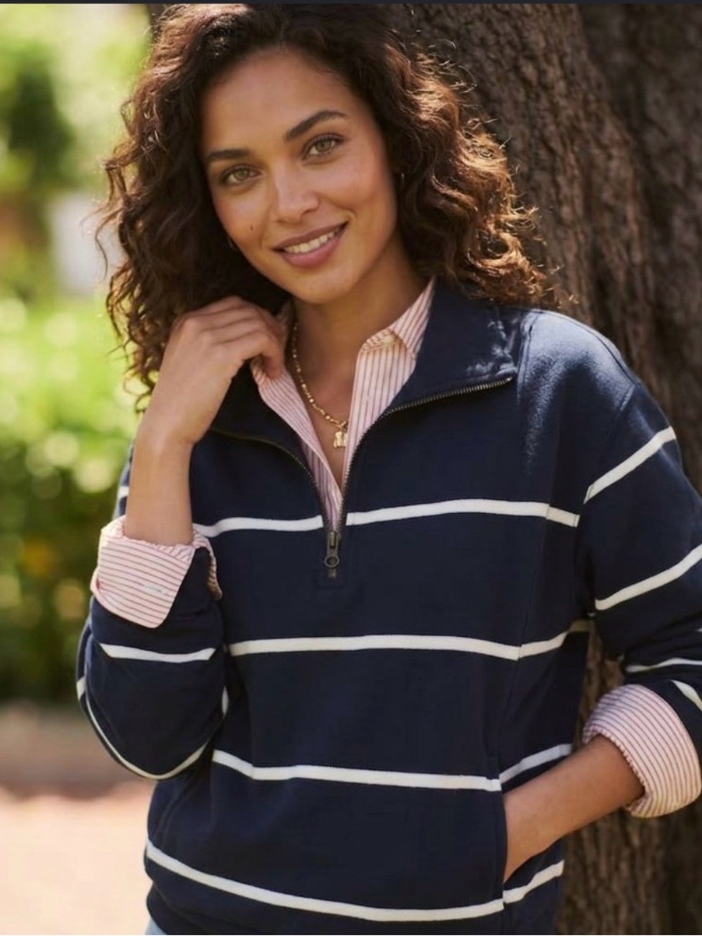 Marine Layer Cloud 9 Fleece Half Zip Sweatshirt NWT Size Large Navy Blue Stripe